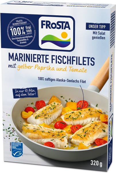 Marinierte Fischfilets mit gelber Paprika und Tomate - Packshot